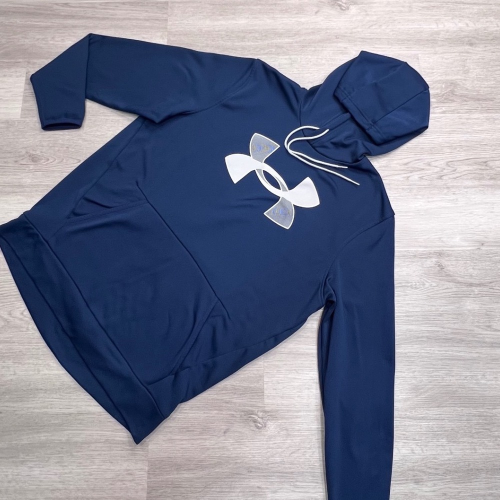 Under Armour Mens ColdGear Pullover Hoodie Academy Blue Logo 1357085 LG